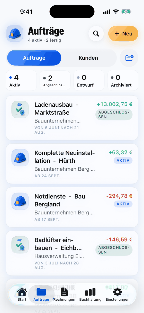 Jeder Auftrag mit seinem Gewinn