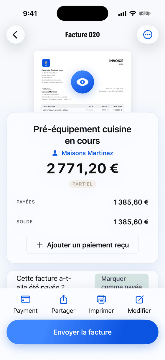 Une facture en cours de paiement