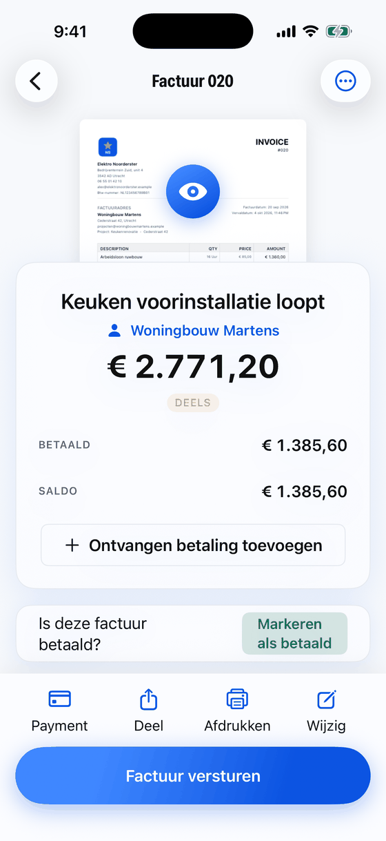 Een factuur, half betaald